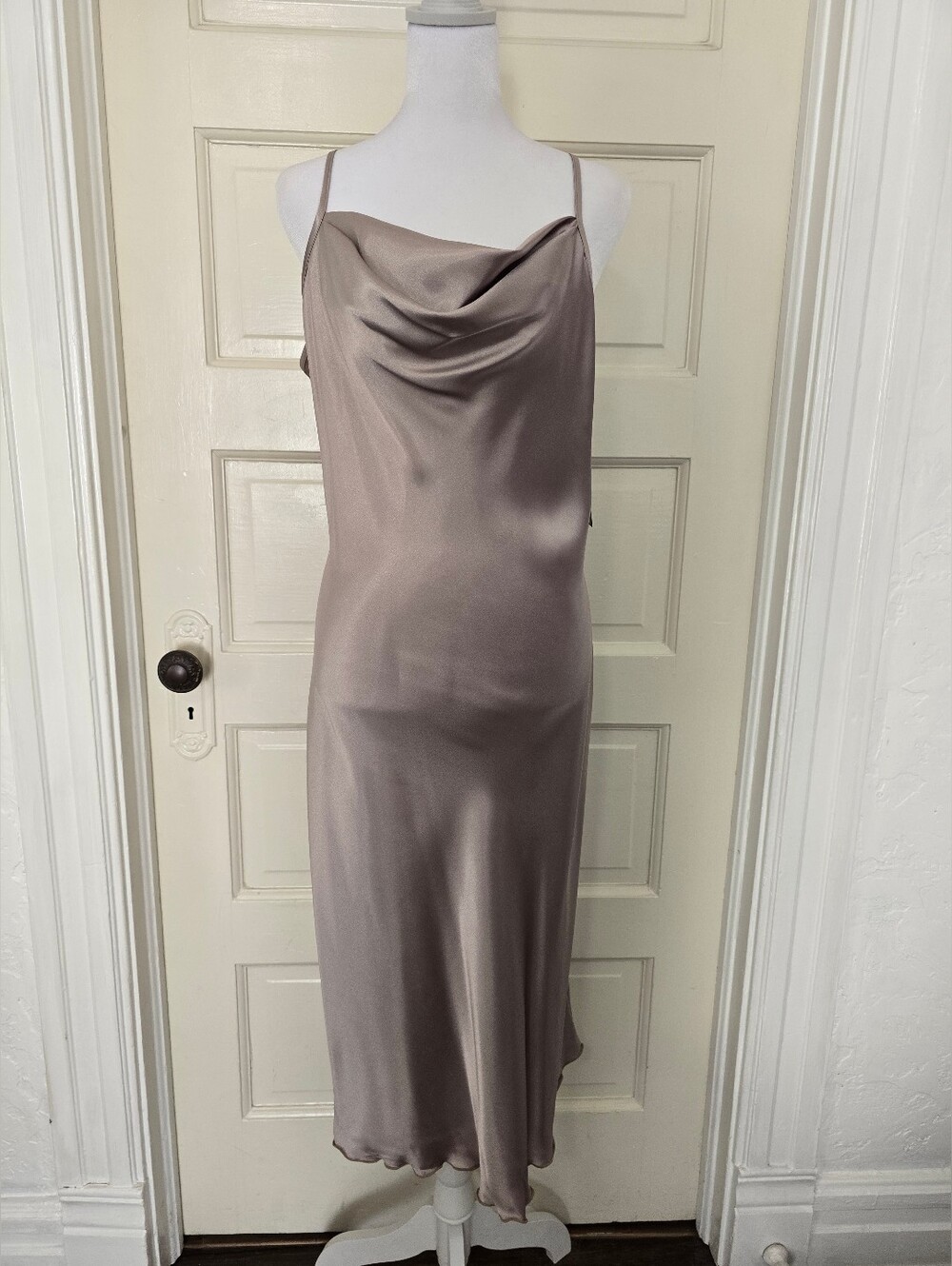 NEW Bebe Tan Satin Cowl Neck Slip Dress